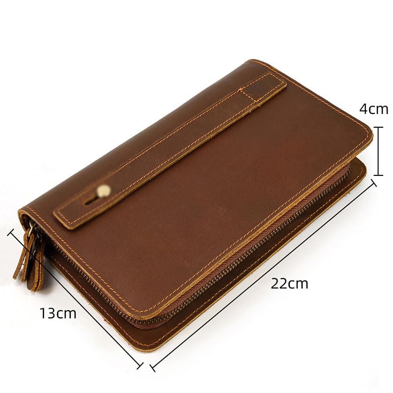Retro Men's Handheld Wallet Mad Horse Skin Layer Zipper Wallet with Multiple Heading Layers of Genuine Leather3