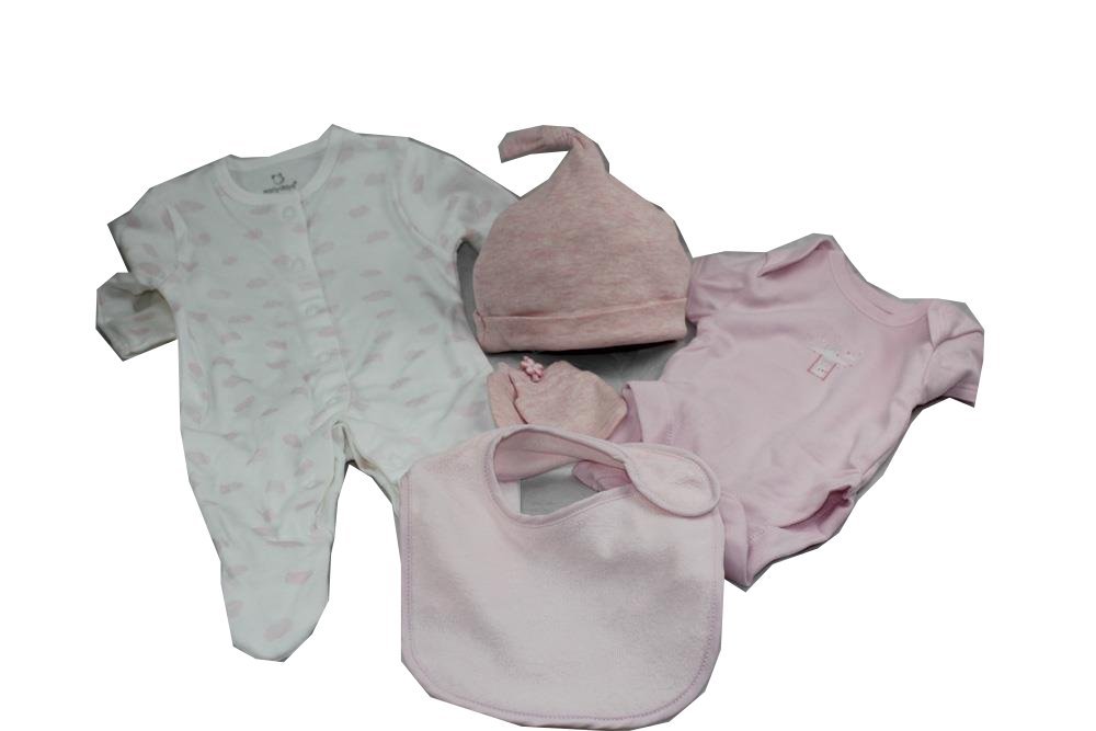 DRW - Cesta - Canastilla de Regalo niña recién Nacida con Ropa, Set de baño y albúm de Fotos