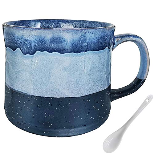 Large Ceramic Coffee Mug Cup 1PCS Blue Big Tea Cup with Handle Porcelain Ceramic Travel Mug for Office Staff or Home Using 21 Oz Classic Style Drinks Cup Dishwasher and Microwave Safe