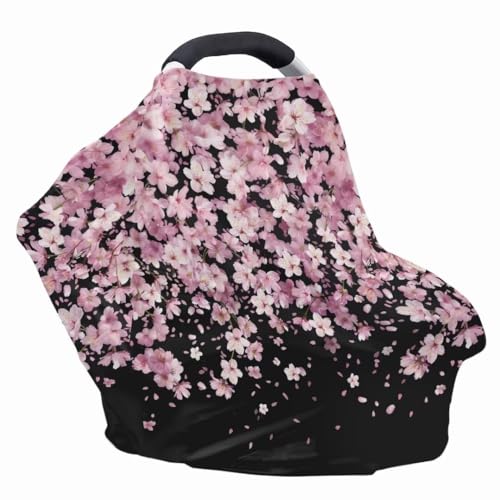 Image of Coldinair Cherry Blossom Car Seat Cover for Babies Girls,Nursing Cover,Soft Stretchy Infant Carseat Canopy,Shopping Cart /High Chair /Stroller Covers