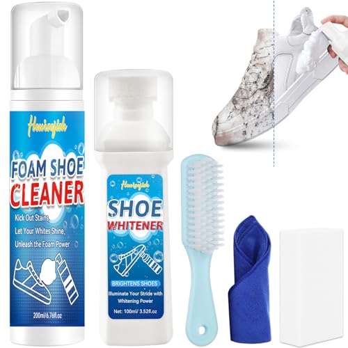 Shoe Cleaner Kit, 6.76 Oz Sneaker Cleaner with Shoe Whitener, White Shoe Cleaner Removes Dirt and Stain, Shoe Cleaning Kit for Suede, Leather, Knit, Boots, Canvas, Rubber,PU, Shoe Polish