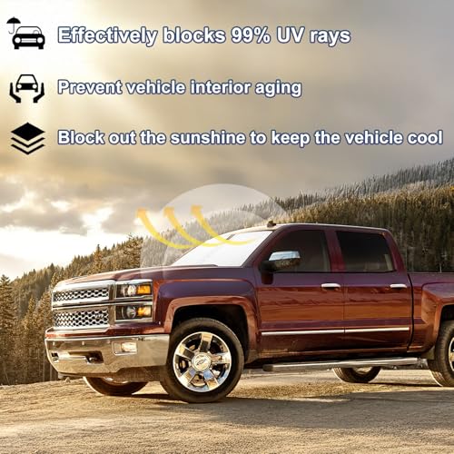 Image of Windshield Sun Shade Foldable for 2014-2018 Chevy Silverado /GMC Sierra 1500 2500HD 3500HD Fully Covered Front Window Shade Sun Visor, Blocks UV Rays and Heat, Keep Cool and Protect Interior