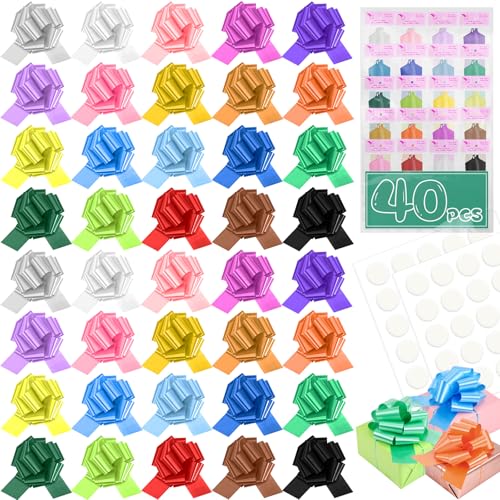 TUXIYA 40PCS 6 Inch Large Pull Bows 20 Colors Bow for Gift Wrapping Reusable Birthday Ribbon Bow for Wrapping Boxes & Decorative Accents