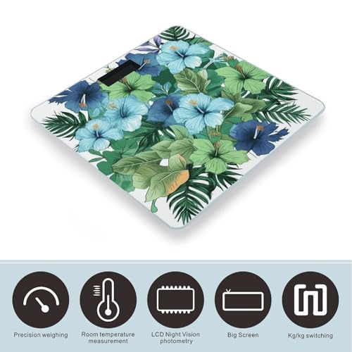 Báscula digital de baño con diseño flor hibisco azul y verde miniatura 3