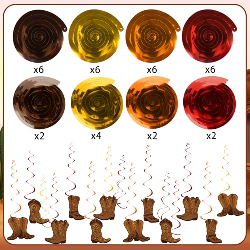 Image of 58Pcs West Cowboy Party Decorations Western Cowboy Hanging Swirls Wild West Cowboy Boot Banner Western Party Decorations for Boy Kids Baby Shower Birthday Holidays Ceiling Supplies