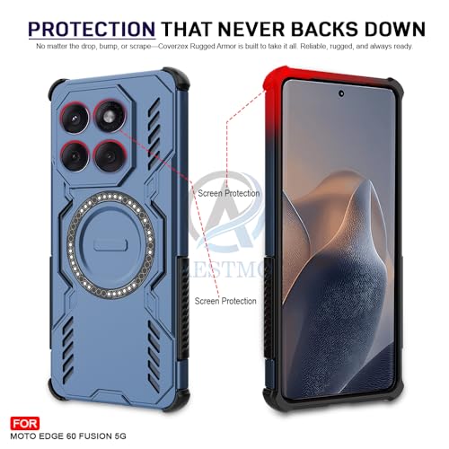 Image of AESTMO Back Case Cover for Motorola Moto Edge 60 Fusion 5G | Magnetic Case with Built-in Metal Ring | Compatible with MagSafe Accessories | Shockproof Hybrid (PC + TPU) (Blue)