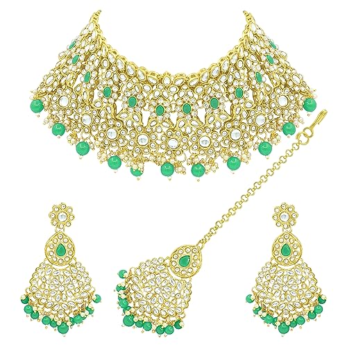 SAIYONI Wedding Collection Choker Necklace Earring With Maangtikka Jewellery Set For Women & Girls.