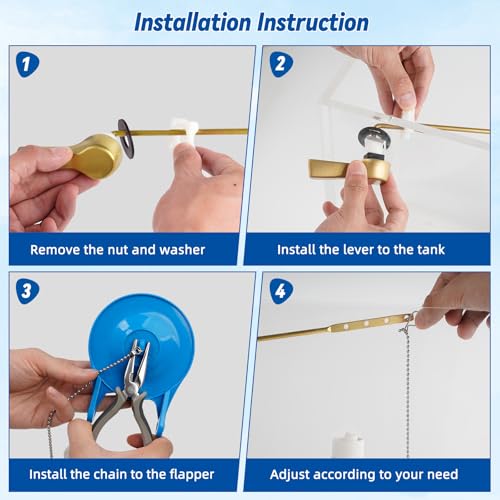 Image of Hibbent Universal Metal Front Mount Flush Toilet Handle Kit, Brushed Gold | Solid Brass Toilet Flush Tank Lever with Stainless Steel Adjustable Flapper Chains, Side Tank Toilet Handle for Most Toilets