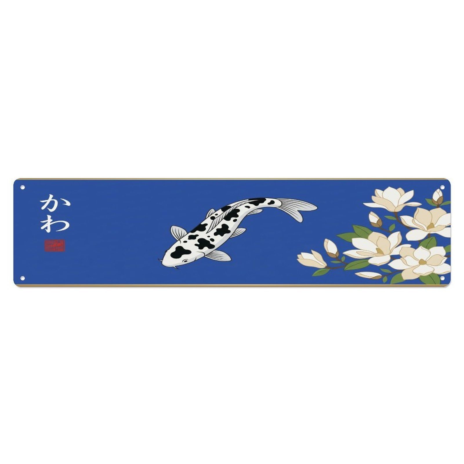 Olhnbad 4X16inch(10X40cm) Vintage Koi Fish Japanese Amber Metal Tin Sign