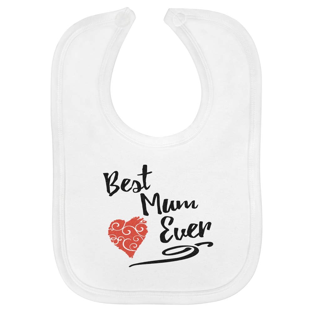 Azeeda 'Best Mum Ever With Red Heart' Soft Cotton Baby Bib (BI00058708)