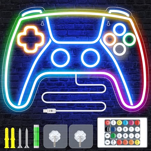 Neón Gaming con Forma de Mando Personalizado de Pared, Luz LED Pared para Gaming con Múltiples Efectos Luminosos, Luces LED para Gaming, Controlado por Mando a Distancia y APP, Decoración para Gamers