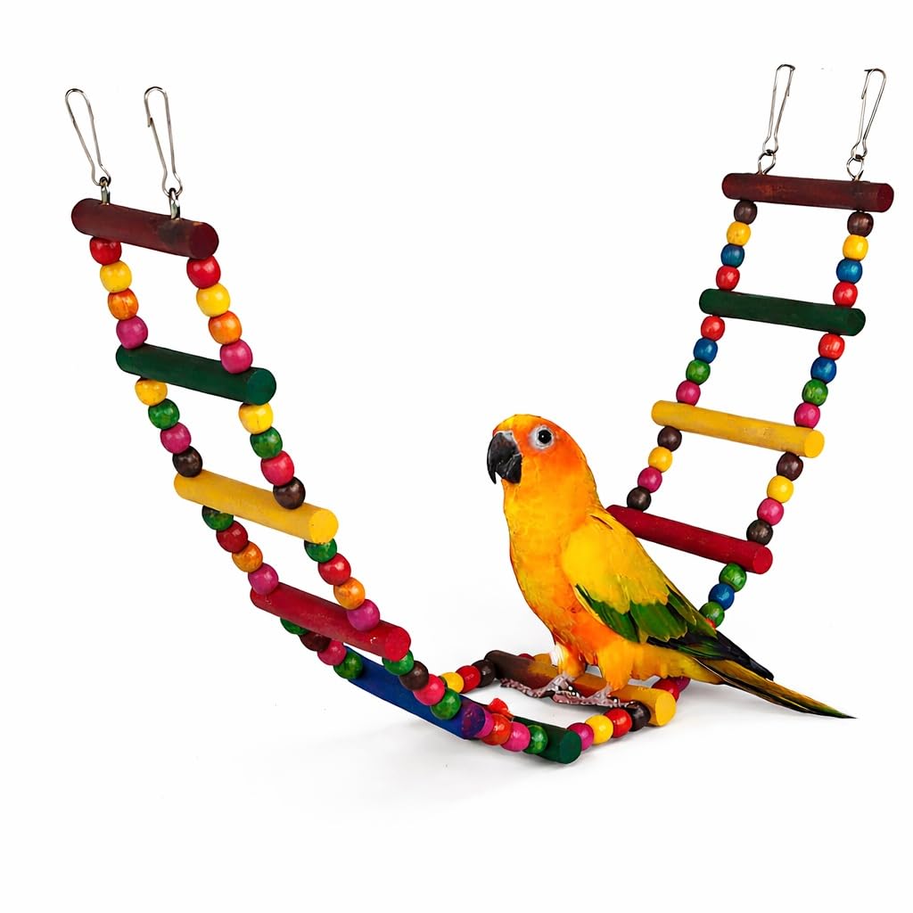 KSK 12 Steps Bird Toys 31 inch Wood Bird Ladder, Step Parrot Ladder Swing ,Chewing Toys, Bridge,Bird Cage Accessories Decorative Flexible Cage Wooden Rainbow Toy for Cockatiel Conure Parakeet Birdcage Lovebirds, FinchesTraining Toys-image-41