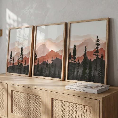 Image of kotart Elegant Mountain View Framed Painting | Big Aesthetic Nature Inspired Framed Paintings for Living Room Bedroom Wall Decor Set Of 3