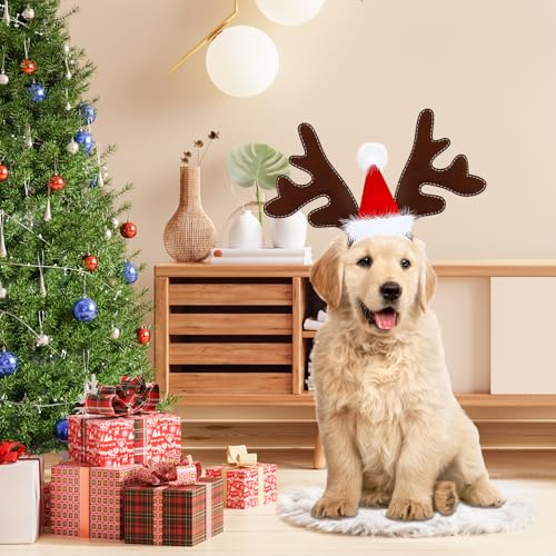 NYZQIW Weihnachten Haustier Stirnband,Haustier Stirnband Weihnachten Rentier,Katze Hund Weihnachten Stirnband,Weihnachten Rentier Geweih,Rentier Haarreif Für Haustiere,Elch Kopfbedeckung