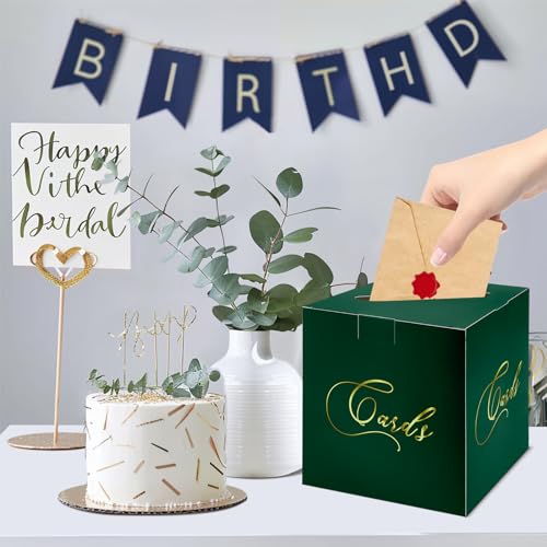 Image of Green and Gold Card Box Gift Card Box Holder Envelope Box for Wedding Birthday Baby Shower Graduation Party Card Box