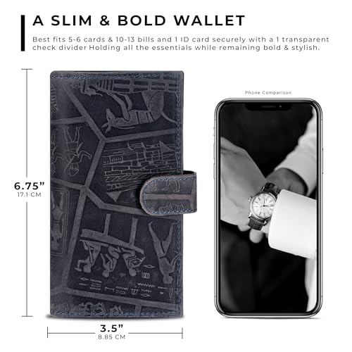 Image of Oak Leathers Checkbook Cover Slim Minimalist For Men with RFID Blocking Credit Card Holder Wallet (Egyptian Blue)