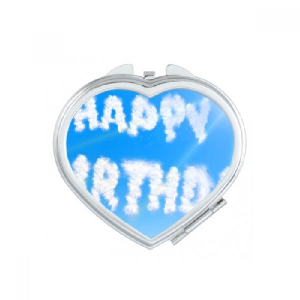 Miroir de poche bleu ciel et nuages avec motif de cœur compact