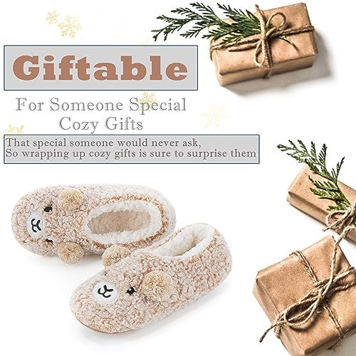 Image of Cozylook Cute Animal Slippers for Women and Kids Fuzzy Non Slip Soft Sole | Warm plush lining, gripper dots, playful animal details, machine wash cold, toddlers teens and adult women, indoor use