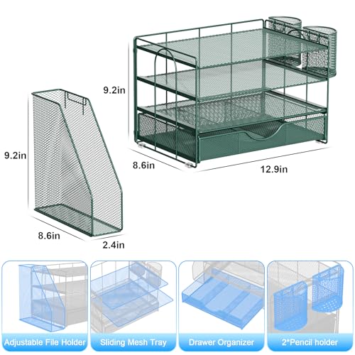 Image of gianotter 4-Tier Desk Organizer with Drawers, File Holders, Letter Trays and Pen Holders - Workspace Accessories for Office Supplies (Green)