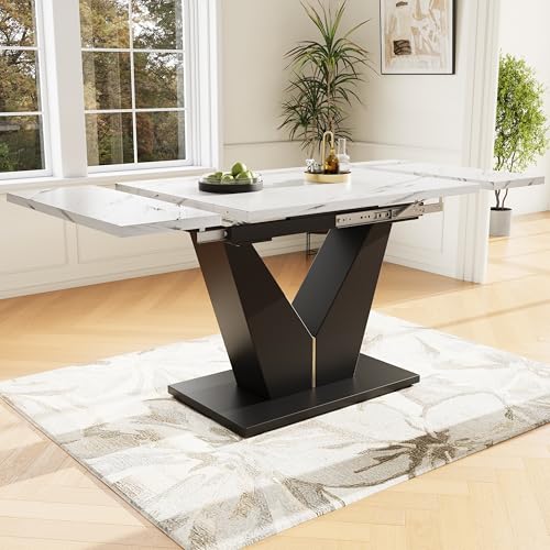 Doyisy Mesa de comedor telescópica (99-159 x 75 cm), mesa de comedor extensible, ahorra espacio, mesa de comedor de cocina ancha, mesa de trabajo ancha, mesa blanca con forma de V