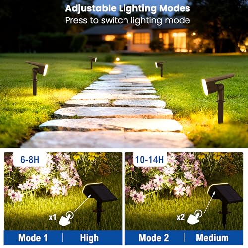 Image of JEJOT Solar Spot Lights Outdoor Waterproof, Solar Spotlights, 2 Pack | 2 Lighting Modes, 120 Adjustable Solar Lights for Yard Garden Lawn Landscape Pathway,Natural White