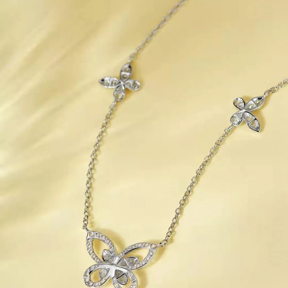 Collar con Colgante de Cadena de clavícula de Piedras Preciosas de moissanita de Mariposa de Plata de Ley 925 para joyería de Mujer