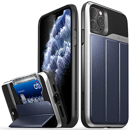 Vena vCommute Wallet Case Compatible with Apple iPhone 11 Pro Max (6.5"-inch 2019), (Military Grade Drop Protection) Flip Leather Cover Card Slot Holder with Kickstand - Blue