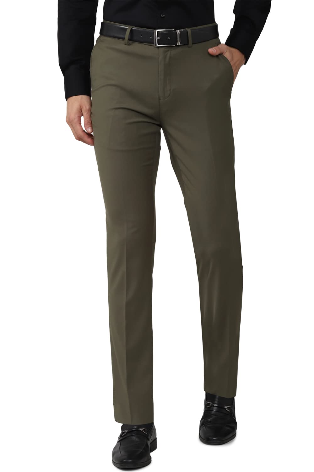 Men Green Solid Formal Trousers-image-2