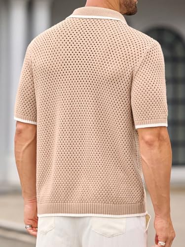 Men's Slim Fit Sweater Loose Knit Casual Collar Short Sleeve Cardigan, Suitable For Wear2