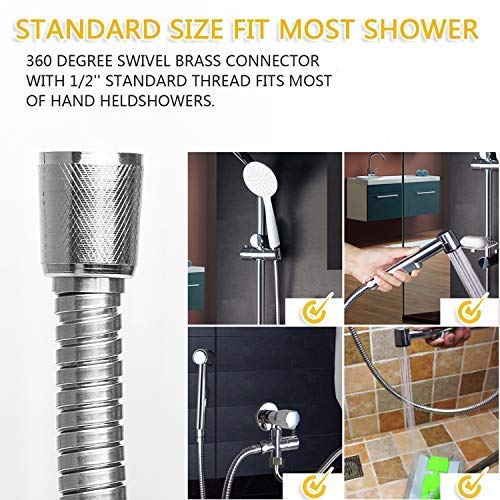 Gonioa Shower Hose Extra Long 118 Inches Chrome Shower Head Hose or Faucet Extension Tubes, Handheld Shower Hose Pipe for Bathroom Shower Sprayer Hose Replacement with Brass Insert - Thumbnail 4
