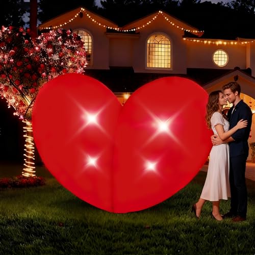 7ft Valentines Day Inflatable Heart Decoration Outdoor Blow Up Valentine Yard Inflatable Heart with Built-in LED Lights Blow Up Romantic Decor for Outdoor Party Lawn Yard Garden Wedding Holiday