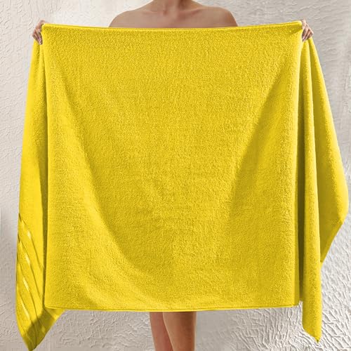 Image of Elegant Comfort 100% Turkish Cotton 4 Lines Viscose Stripe Jumbo Bath Towel - Hotel Spa Quality Extra Large 35 x 70 Inch Bath Towel Ultra Soft, Super Absorbent Quick Dry Large Bath Towel, Yellow