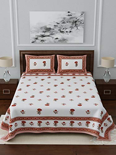 Image of LIVING ROOTS Pure Cotton 180 TC King Size 1 Piece Double Bedsheet with 2 Pillow Covers | King Size 8 feet x 8 feet (Red Roses)