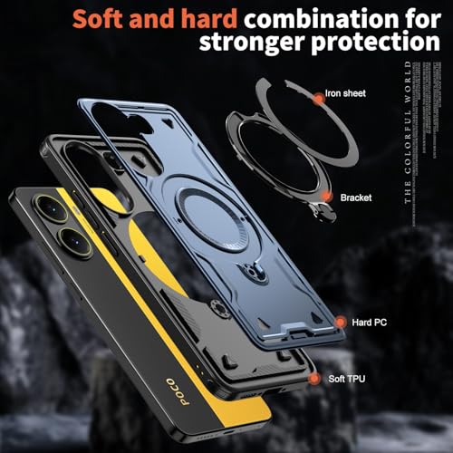 Image of YUWOO Back Cover for Poco X7 Pro 5G | Case with 360 Spin Magnetic Stand | Compatible with Magsafe |Military Protection|Built-in Ring Holder|