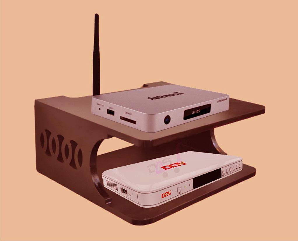 Dream Arts Engineered Wood Shoppee Set Top Box and WiFi Modem Display Rack for Living Room (Brown)