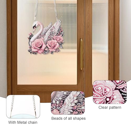 Image of AiYuanzsh Large Acrylic Diamond Art Hanging Kits for Adults, 5D Diamond Painting Suncatchers Kit Rose Swan DIY Diamond Crystal Window Door Pendant Kit for Gift Wall Home Christmas Decor (24.2x23 cm)