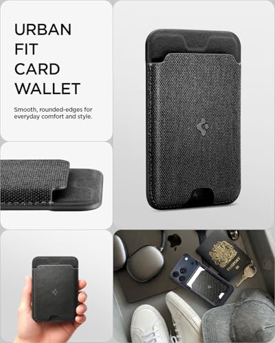 Image of Spigen for MagSafe Wallet, Holds 5 Cards, MagFit Compatible with iPhone 17 /16 /15 /14 /13 /12 Models, Pixel 10 Series, MagSafe-Cases, Pixelsnap and More, Card Holder - Fabric Black (5-Cards)