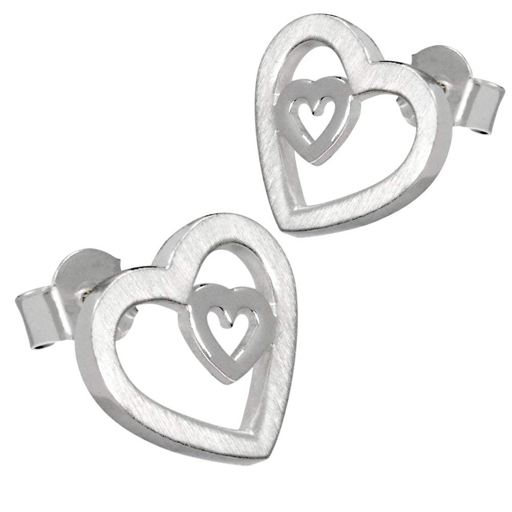sense925 Sterling Silver Stud Earrings Heart in Heart Width 19 mm (0.75") Length 12 mm (0.47") Weight 4 (0.14 oz)