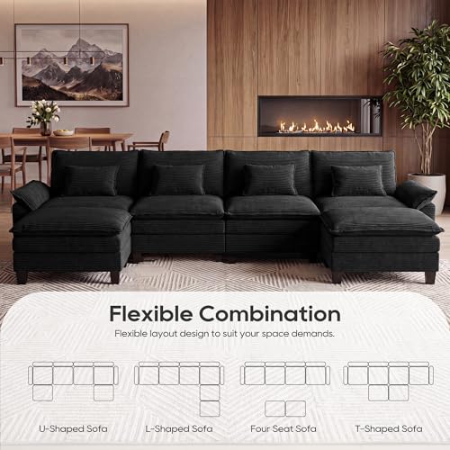 Image of URRED Oversized Modular Sectional Sofa,Solid Black:157 inch U Shaped