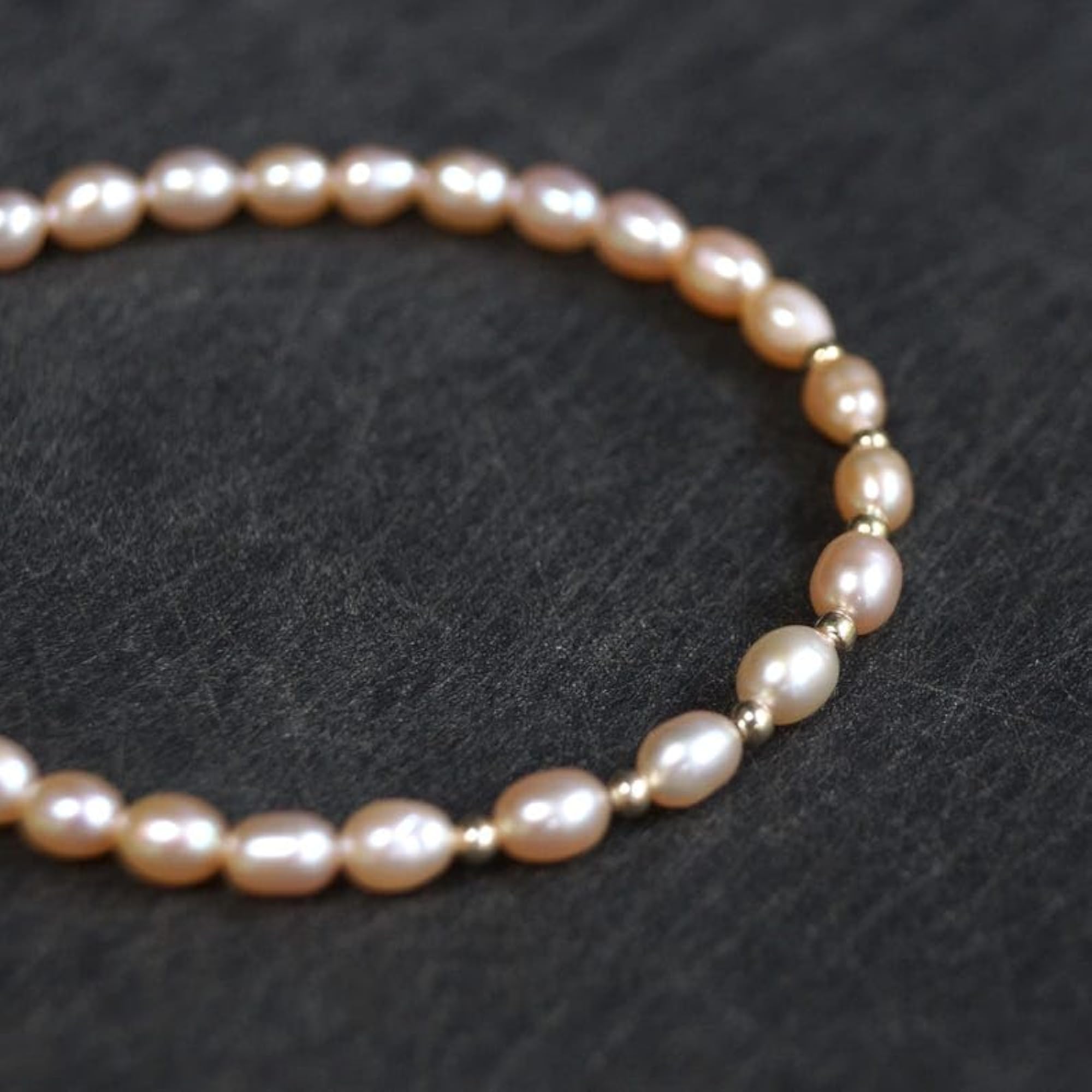Pink Pearl Oval Beaded Bracelet with Gold Lock, Adjustable