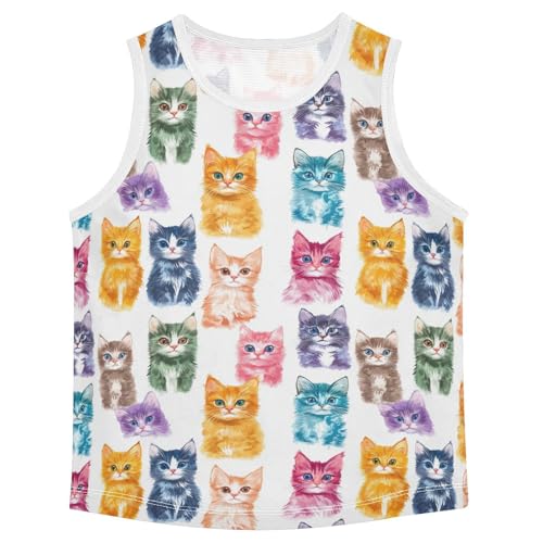 Boys Tank Top Shirts Cat Animal Colorful Sleeveless T-Shirts Crew Neck for Kids Clothing Children