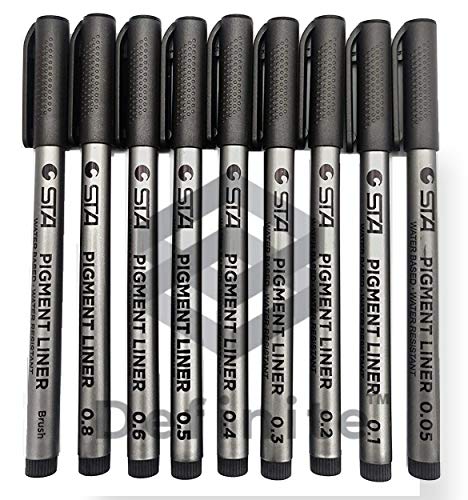 Definite Micro-line Pens for Drafting – Ultra Fine Point Technical Drawing Pen Set, Anti-Bleed Fineliner Pen for Illustration, Office, Sketch, Scrapbooking, Signature(Pack of 9)