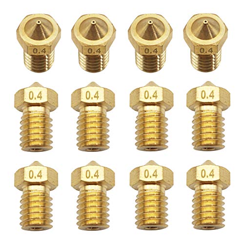 Sipery 12Pcs 3D Printer Nozzles 0.4mm Brass Nozzle Extruder Print Head M6 Thread for 1.75mm 3D Printer