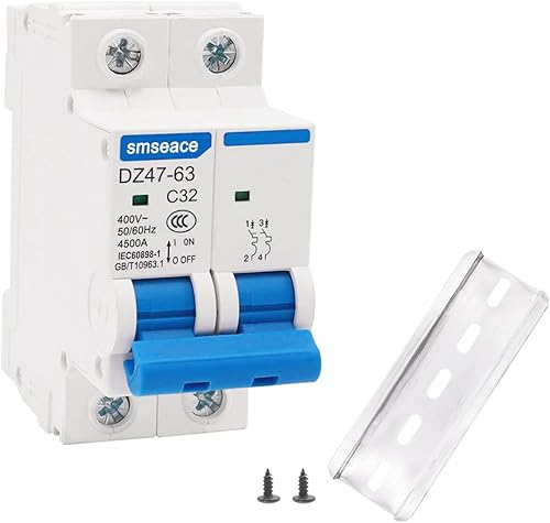 Miniatura 9 de smseace Disyuntor en miniatura de baja tensión AC 50A 400V, 2 polos Interruptor de desconexión de CA C50 Montaje en carril DIN usado para proteger