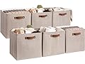 StorageWorks 13x13 Inches Storage Cube, Fabric Storage Bins with PU Handles, Collapsible Organizer Baskets for Closet, Brown and Beige, 6-Pack