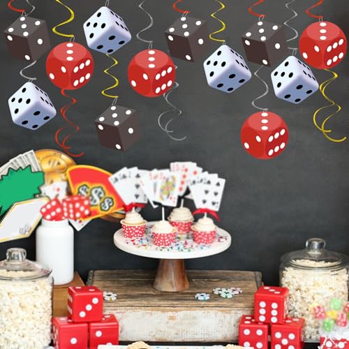 Image of 58PCS Casino Theme Hanging Swirls Decorations Casino Dice Hanging Swirls Supplies for Casino Theme Party Decorations Casino Night Party Decorations Poker Party Decor Game Night Decor(Red, White, Gray)