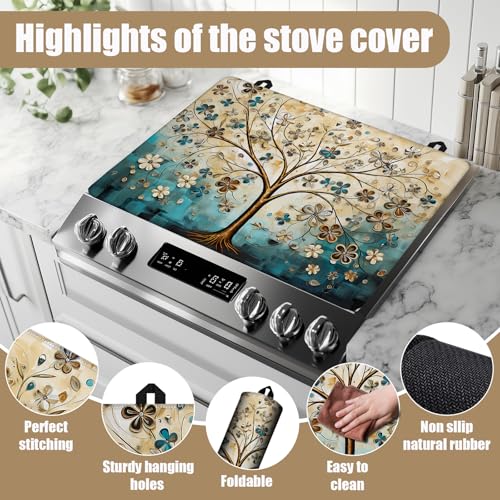 Image of Vintage Tree of Life Stove Top Covers for Electric Stove, Electric Gas Stove Pad Heat Resistant Range Cooktop Protector for Home Decor Kitchen 28 inchx20 inch