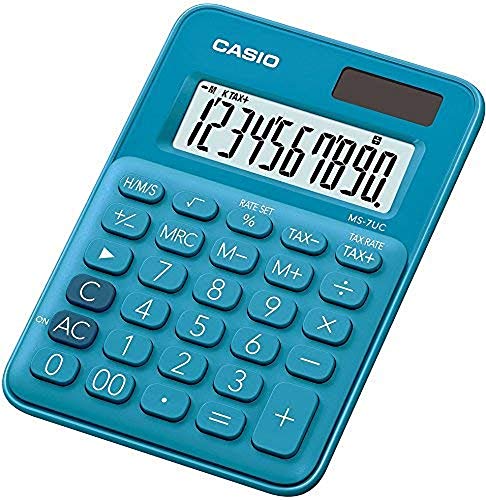 Casio MS-7UC Desktop Calculator 10 Digits in Trendy Colours Tax Calculator Sign Change Solar/Battery Operated