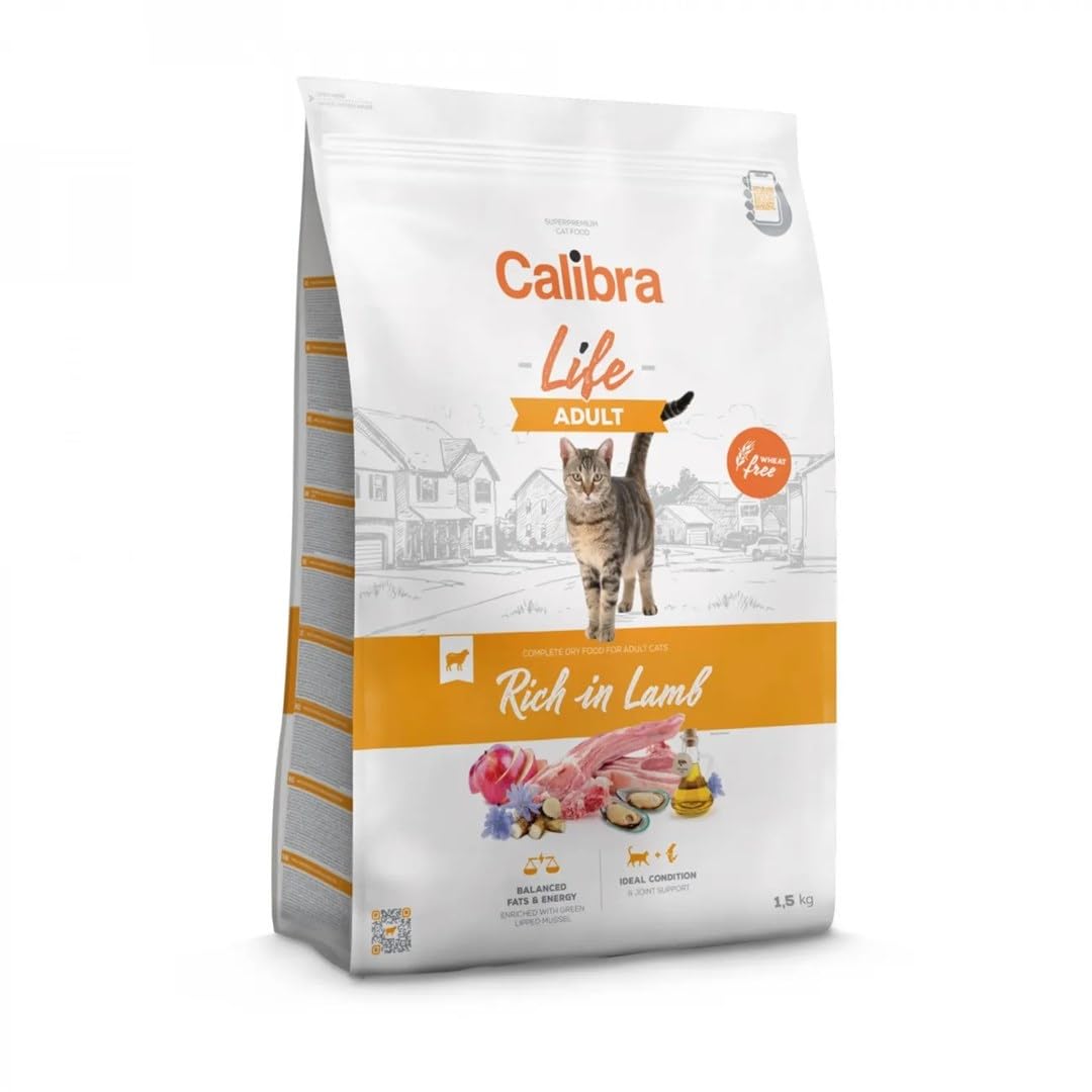 Calibra Cat Life Adult Lamb Dry Cat Food - Green 1.5Kg