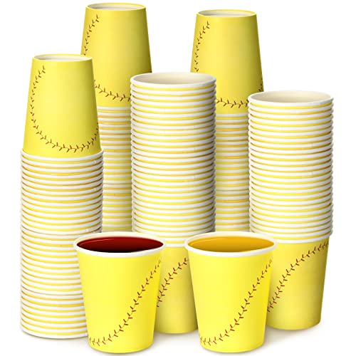 Gobelet jetable en papier à fond jaune graphique pour table de softball